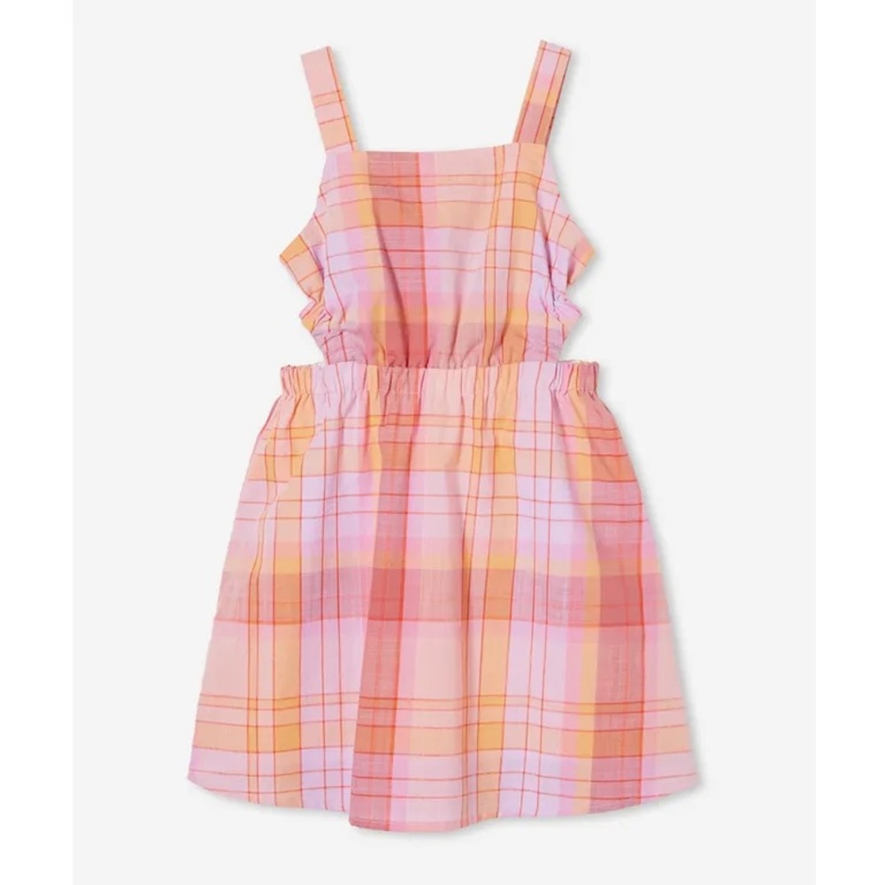 Cotton-on NWT Plaid Pink and Orange Cut out Dress Girls Size 7
